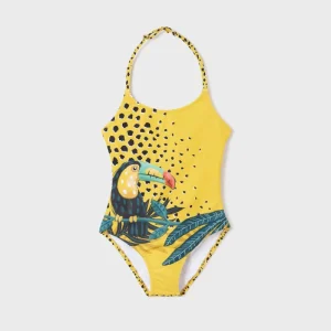 Girls’ One Piece Geometric Pattern Swimsuit Quick Dry Breathable Children’s Swimwear