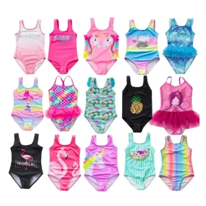 Girls One Piece Hat Baby Swimsuit Ruffle Cross Shoulder Kids Bikini