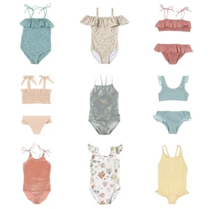 Girls One Piece Swimsuit Ruffle Sleeveless Kids Swimwear Custom Print Size Chlorine Resistant Quick Dry
