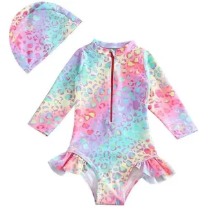Girls One Piece Swimsuit with Flower Pattern 100% Polyester Quick Dry Size 2-13Y