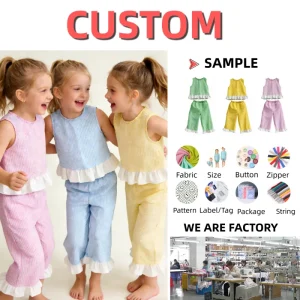Girl’s Outfit Two Piece Girls’ Summer Set Bubble Chiffon Suit Clothing Sleeveless Top and Long Pants Set for Girls 0 8T
