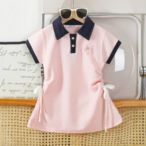Girls’ POLO neck Skirt Summer Short sleeved A line Princess Dress Girl Summer Sleeveless Dress