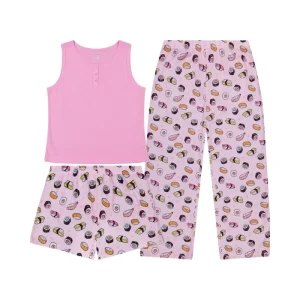 Girl’s Pajamas Set 3 Piece Soft Sleepwear for Teen Kids Size 5 16 Featuring Breathable 100% Polyester Jersey Fabric Cartoon
