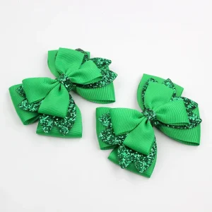 Girls Pigtail Glitter and Grosgrain Ribbon Hair Clips Set of Two Hair Bows Grosgrain Ribbon Hair Accessories