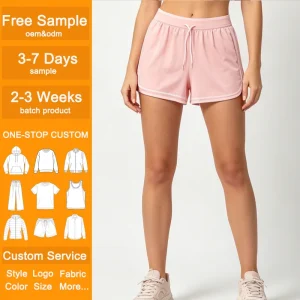 Girls Pink Athletic Shorts OEM Custom Elastic Waist Drawstring Contrast Trim Casual Running Shorts
