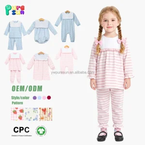 Girls’ Pink Striped 2 Piece Loungewear Set Daily Casual Ruffle Bib Tunic & Ruffle Cuff Pants Girls Clothing Sets