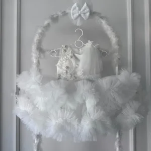 Girls Princess Dress Delicate Tulle and Pearl-Embellished Dress Sleeveless Flower Girl Dress for Birthday Party