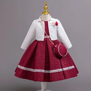 Girls Princess Dress Set O-Neck Long Sleeve Mesh Lace ODM Custom New Design
