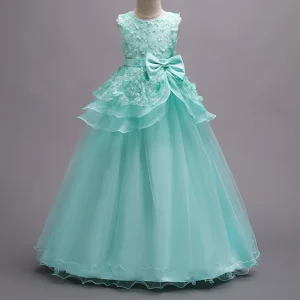 Girls’ Princess Fluffy Dress Embroidered Flower Girl Performance Long Dress for Weddings Formal ODM Silhouette Layered Style