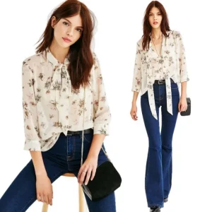 Girls Printing Blouse Fashion Casual Long Sleeve Shirt Ladies Blouse