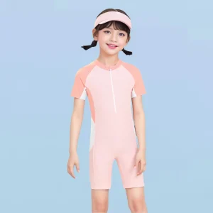 Girls Professional Training Swimwear Color Block One Piece Swimsuit for Big Kids and Babies