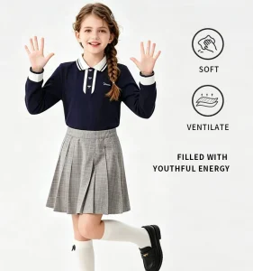 Girls Pure Cotton Breathable Polo Shirt Long Sleeve T Shirt Spring Summer New Style Mid Size Children’s Stylish