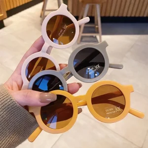 Girls Retro Round Sunglasses PC Frame Acrylic Lenses UV400 Protection Yellow Coffee Orange Children