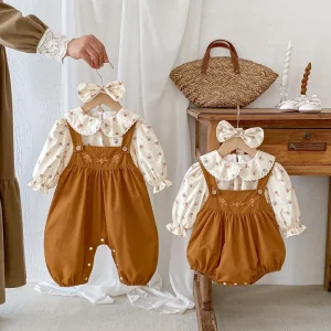 Girls’ Romper Baby Girl Long Sleeve Top 2 Piece Set with Onesie Baby Long Sleeved Shirt 2 Pieces Suit Jumpsuit