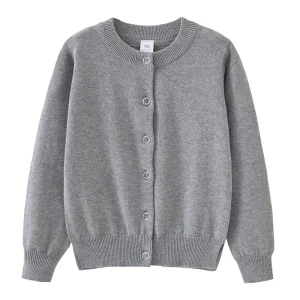 Girls School Uniform Cardigan Soft Knitted Buttoned Polyester Cotton Sweater with Pattern Decoration for Spring Winter Autumn