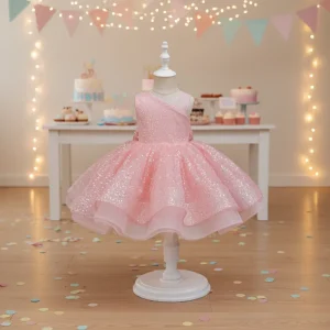 Girls Sequined Tulle Princess Dress Ball Gown Sleeveless for Kids Birthday Party Pageant Performance