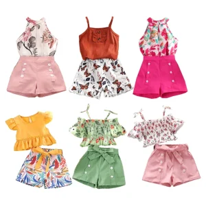 Girls Sets Summer Floral New Girl Clothing Shorts Sets Children’s Clothing 4Y 7Y