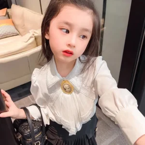 Girl’s Shirt Autumn New Children’s White Long Sleeved Shirt