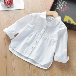 Girls Shirt Spring and Autumn Little Girls Korean Casual White Shirt Children’s Comfortable and Stylish Top