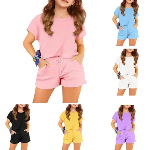 Girls Short Two Piece Sets Customized Good Quality Kids Girls Summer Clothing Sets Fashion Casual Clothing Set