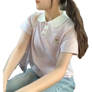 Girls’ Short sleeved POLO Shirt Original Sweet Sister Style T shirt Stripes Loose Sweet Short Trend