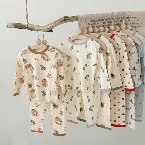 Girls Sleepwear Polka Dot Printed Cotton Pajamas Sets for Kids 2 10 Years Winter Night Wear for Children