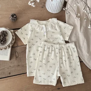 Girls Sleepwear Two Piece Set for Baby Girls Cotton Clothing Short Sleeve Short Pants Set Baby Home Clothing Sleepwear