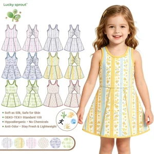 Girls Sleeveless A-line Yoga Dress Allover Bow Floral Print Twisted Back Tank Dress Kids Summer Casual Daily Play Outfit