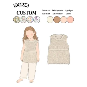 Girls Sleeveless Knit Vest Hollow Out Crochet Fabric Tassel Hem Round Neck for Daily Beach Wear Custom Logo