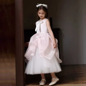 Girls Sleeveless Pink Party Dress Toddler to Children Girl Birthday Gown Dress