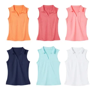 Girls’ Sleeveless Polo Shirts Kids Polos with Open V neck Design Lightweight Shirts Quick Dry Polo for Playing Badminton Golf
