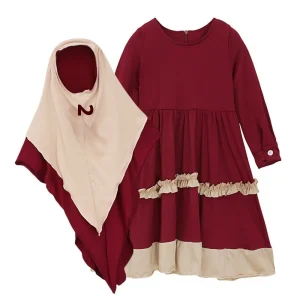 Girls’ Spring Autumn INS Inspired Two-Piece Set Comfort Cotton Long Sleeve Dress Headscarf Traditional Muslim Children’s Abaya