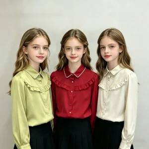 Girls Spring Clothing Colorful Chiffon Kids Shirts Sweet Breathable Solid Color Long Sleeve Girls Shirts