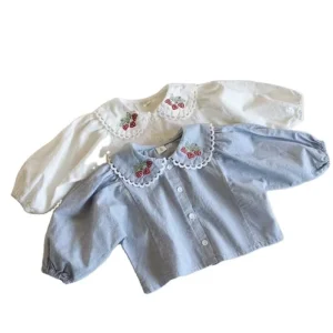 Girls Spring and Autumn Lapel Shirt Soft Casual Lace Cardigan Top for Cute Girls Aged 1 9 China Kids Clothing