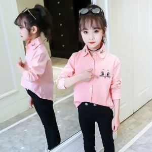Girls Students Shirts for Children School Uniforms Long Sleeve Toddlers Girls White Blouses Spring Autumn Bow Baby Clothes Tops