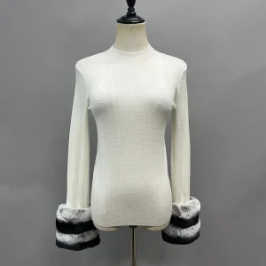 Girls Stylish Knitted Pullover Sweater Winter Soft Warm Women Rex Rabbit Fur Cuff Sweater Coat