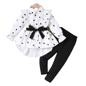 Girls’ Stylish Long Shirt Dress Sets Casual 2 Piece Toddler Girls Clothing Sets for Children’s Boutique Printed Design