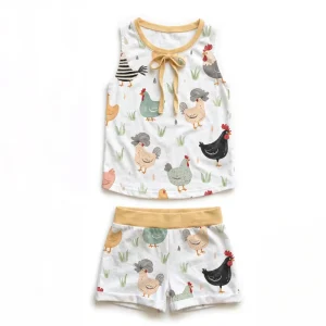 Girls’ Summer 2 Piece Cotton Spandex Tank Top Shorts Set Animal Print Back Neckline Logo Soft Breathable Boutique Fashion Baby