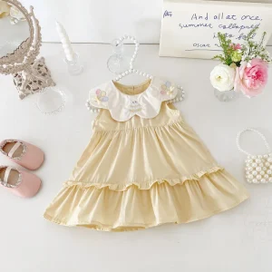 Girls Summer Baby Dresses New Style Western Style Embroidered Lapel Vest Skirt Infant One Year Old Baby Dresses