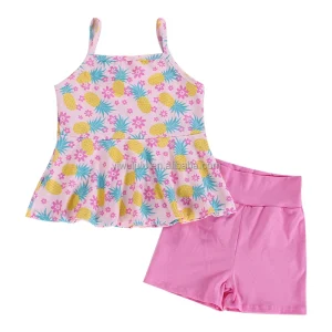 Girls Summer Baby Shorts Sets Plaid Pattern Polyester Cotton Material