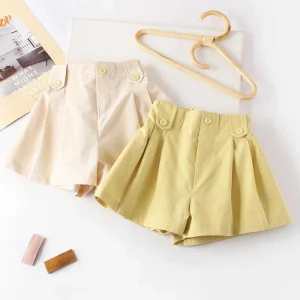 Girls’ Summer Breathable Cotton Casual Shorts Solid Pattern Thin Loose Sports Shorts