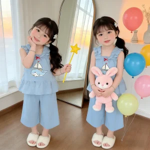 Girls’ Summer Camisole Pajama Set Girls’ Home Wear Baby Vest Top and Shorts Two Piece Set