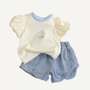 Girls Summer Clothes Suit Children’s Denim Shorts Short Sleeve T Shirt 2 Piece Set Fashion Kids Clothes