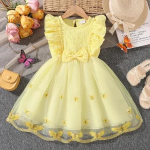 Girls’ Summer Dress Hot selling 4 7 Y Sleeveless Lace Splicing Mesh Sweet Princess Dress Good Price