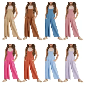 Girls Summer Jumpsuits Customized Color Teenager Girls Overalls Jumpsuit Casual Sleeveless Loose Jumpsuit