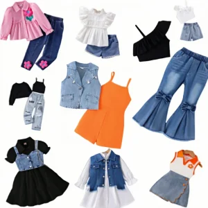 Girls’ Summer Outfit 2PCS Fashion Denim Pants Jean Coat Denim Collection Kids’ Clothing Set Casual Girl Clothes
