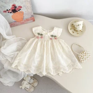 Girls Summer Princess Dress Flower Embroidery Sleeveless Baby Skirt Kids Clothes