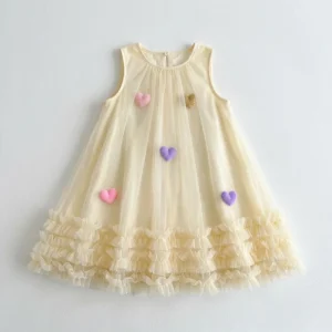Girls Summer Princess Dress Sleeveless Tulle Tutu Ruffle Cake Mini A line Kids Birthday Party Wear Sweet Heart Mesh
