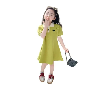 Girls Summer Princess Dress with Long Thin Puff Sleeve Elegant Style