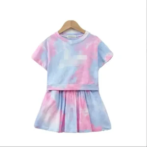 Girls’ Summer Sports Suit Internet Popular Super Stylish Fashionable Children’s Clothing Little Girl Tie dye Printed Set